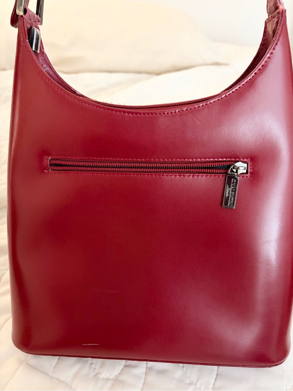 Red Leather Italian Shoulder Bag - Women's Classic Hobo made in Florence - Picture 6 of 10